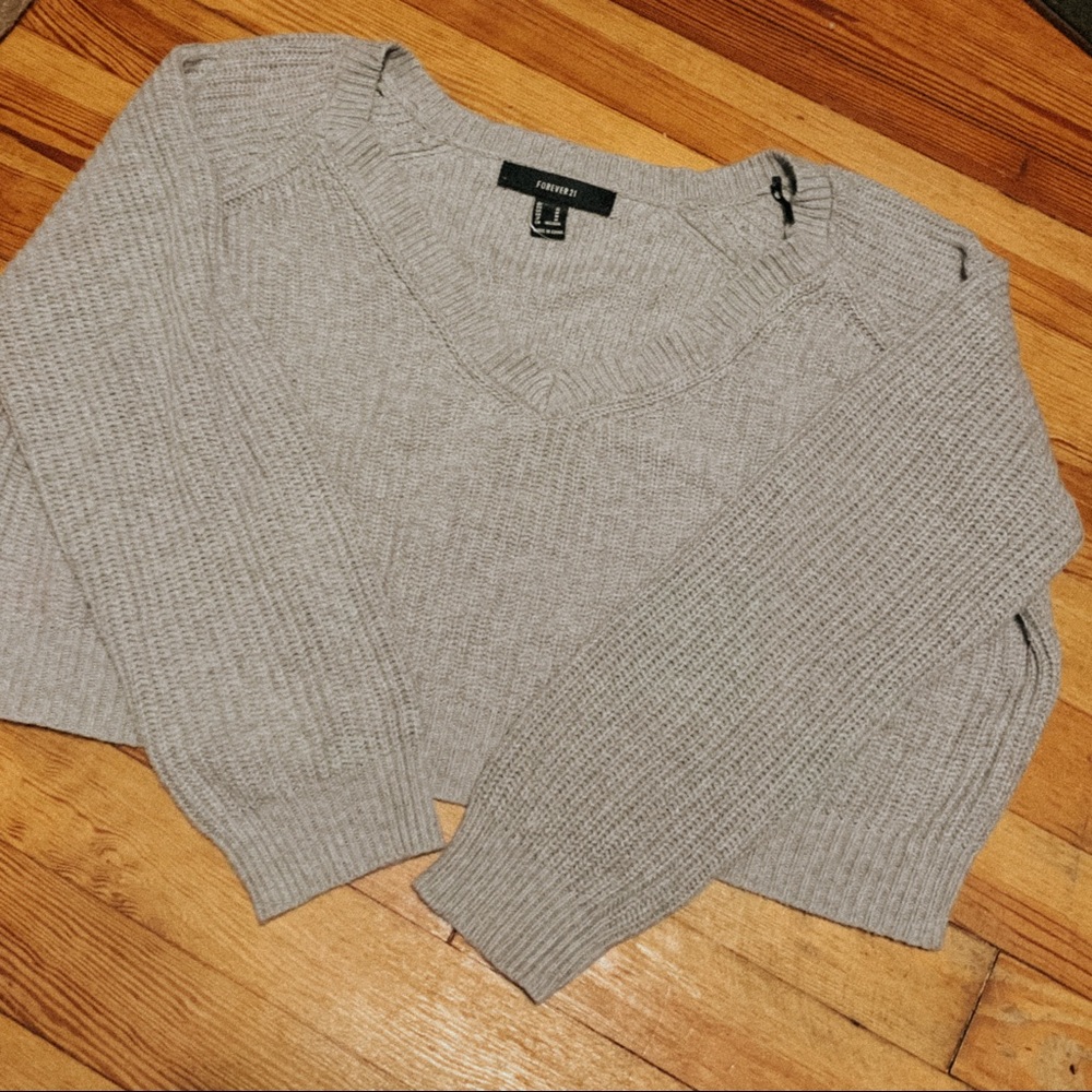 Grey V Neck Cropped Sweater